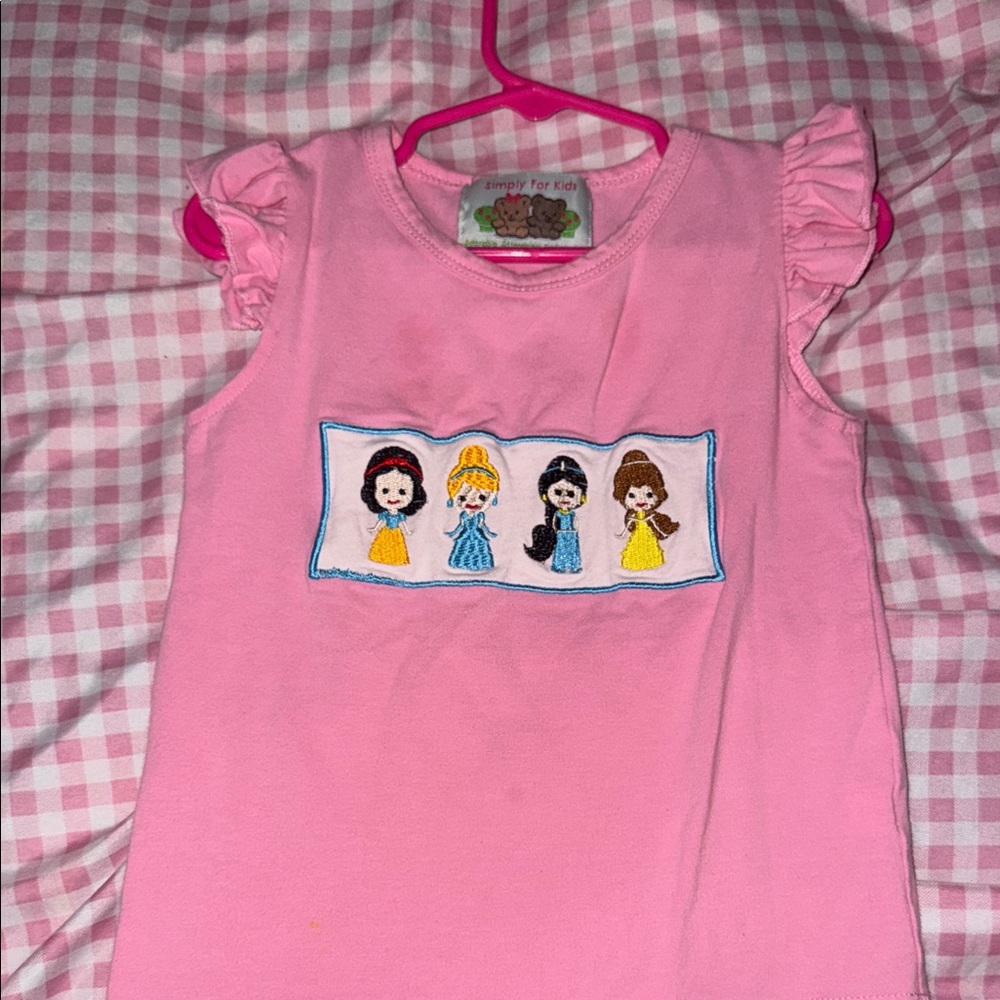 Pink Kids Shirt with Princess Embroidery